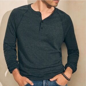 Faherty Textured Cloud Henley shirt charcoal gray L Pima cotton classic casual